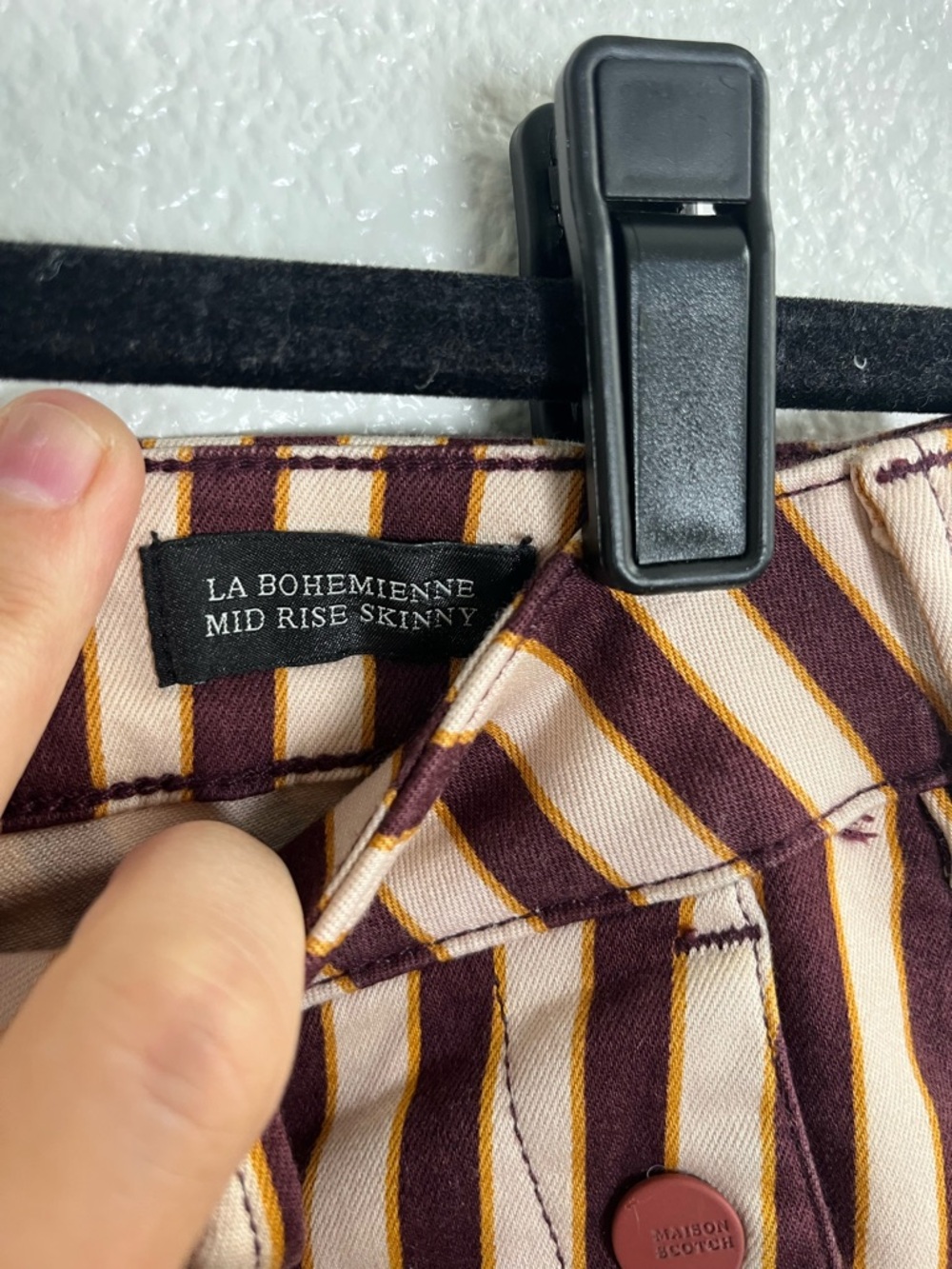 Scotch & Soda La Bohemienne Mid Rise Skinny Maroon Striped Pants - Picture 4 of 9